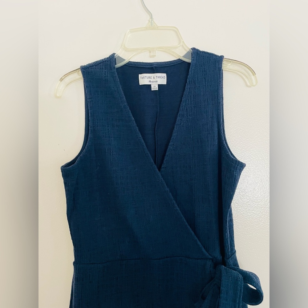Madewell Crosshatch Side-Tie Dress XS In Navy Blue - Picture 8 of 10